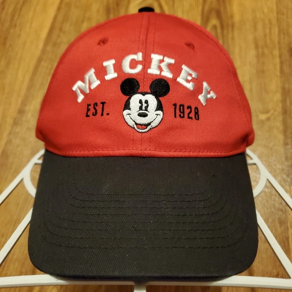 Vintage 90s Mickey Mouse Hat Men Snapback Red Disney Est‎ 1928